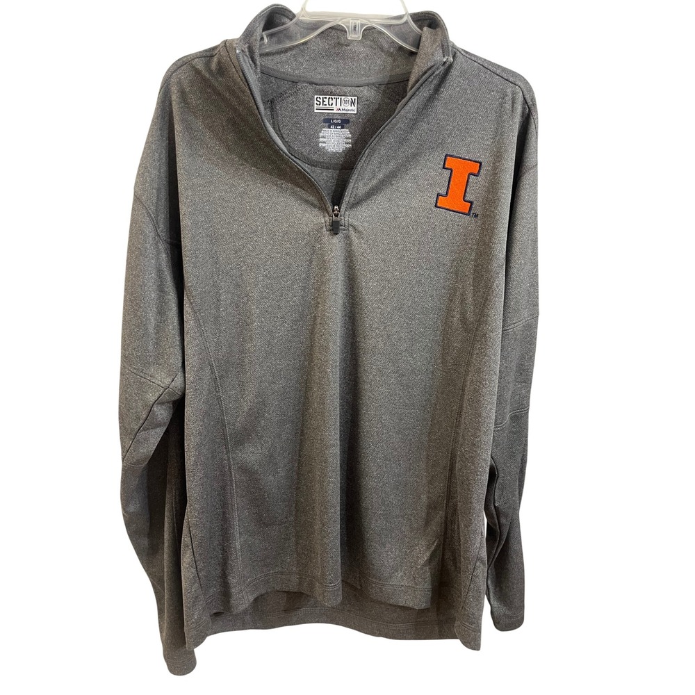 Majestic Section 101 Illinois Fighting Illini Mens‎ Large 1/4 Zip Pullover Grey